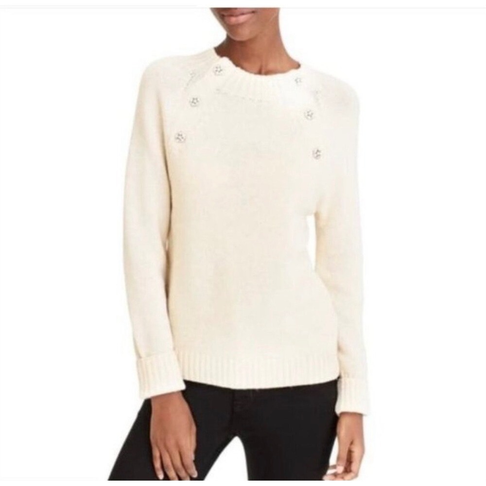 J.Crew Y2K Bejeweled Sweater Women XS Cream Lambswool Blend Pullover Preppy